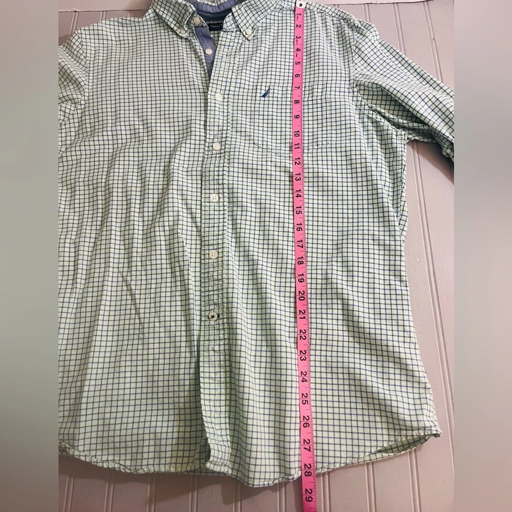 Nautica Long Sleeve Button Down Shirt Mens Medium Green Blue Plaid Check Coastal - Picture 11 of 11